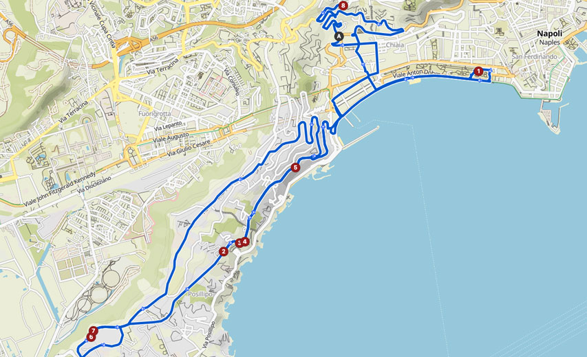 Itinerario ciclistico Villa Comunale di Napoli - Corso Vittorio Emanuele